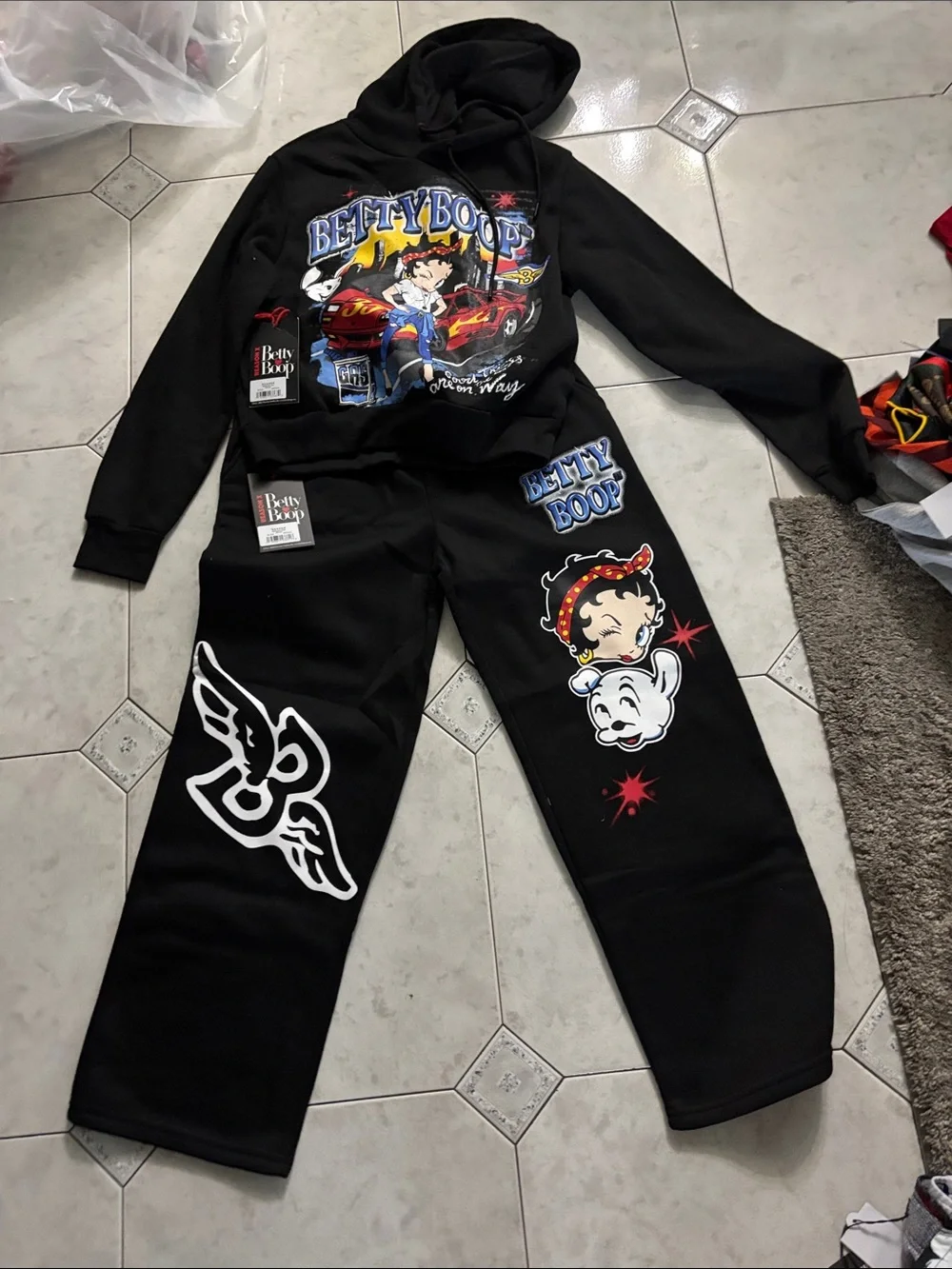 Betty Boop Black Kids Graphic Sweatpants - Multicolor Prints